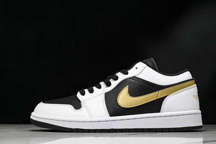 AIR Jordan 1 Low White Black Metallic Gold Swoosh 553558-172