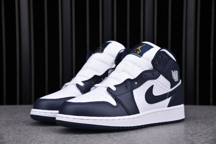 air jordan 1 mid gs obsidian white metallic gold 554725-174