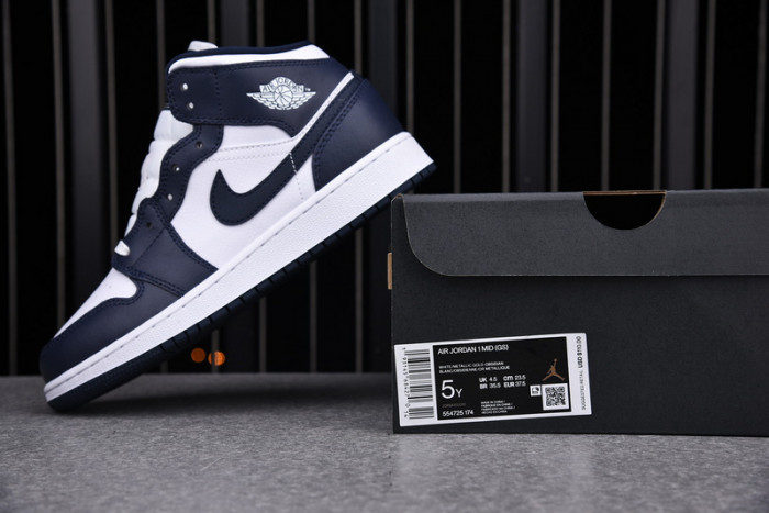 air jordan 1 mid gs obsidian white metallic gold 554725-174