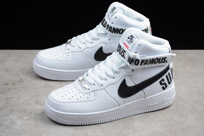 NIKE SUPREME AIR FORCE 1 ONE HIGH HI WHITE WORLD FAMOUS 698696-100